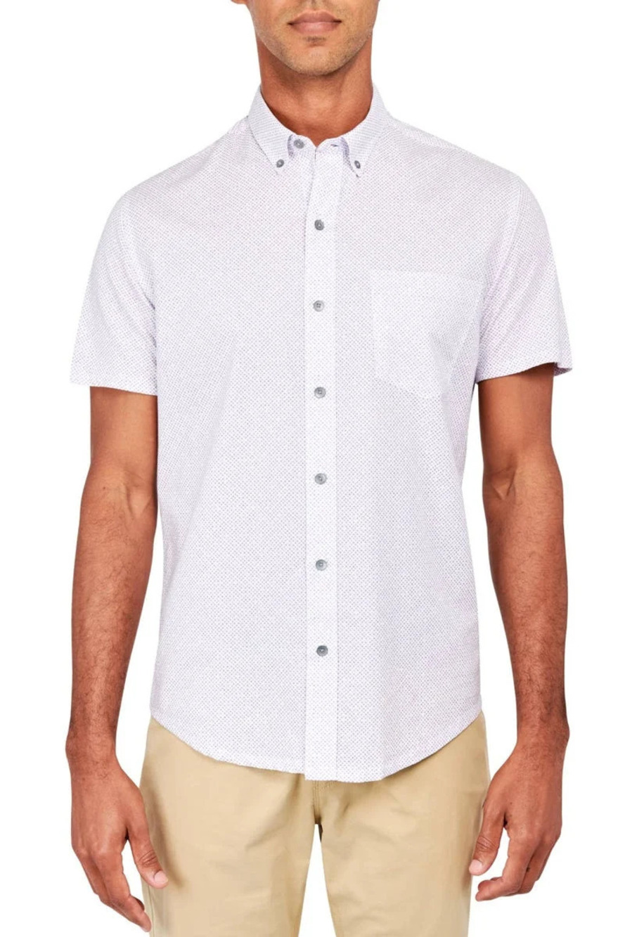 W.R.K Lilac Diamond Reworked Print Short Sleeve Button Up Shirt/35078
